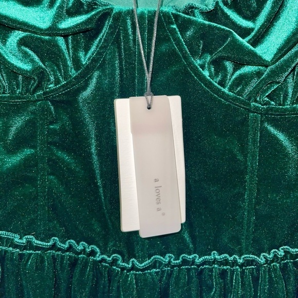 NWT a loves a "EDEN" Forest Green Velvet Bustier Spaghetti Strap Ruffle Top L - Picture 7 of 9